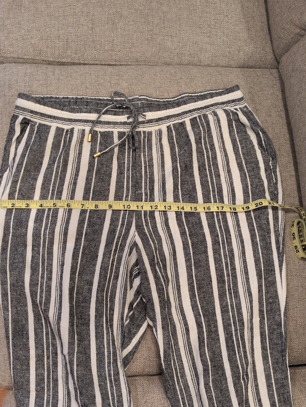 Ellen Tracy Charcy Gray & White Vertical Stripe Linen Blend Pant Large - Picture 7 of 11
